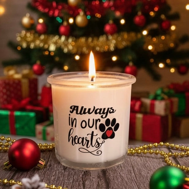 Always in our hearts and pawprint candle